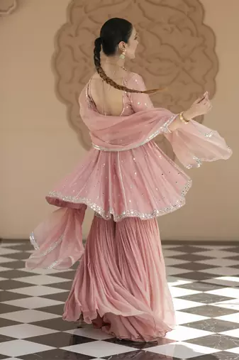 Pink embroidered sharara set