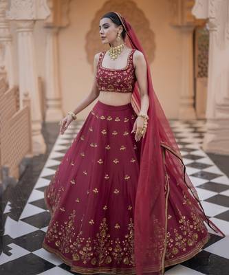 Maroon Chanderi Embroidered Lehenga Set 4