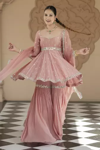 Pink embroidered sharara set