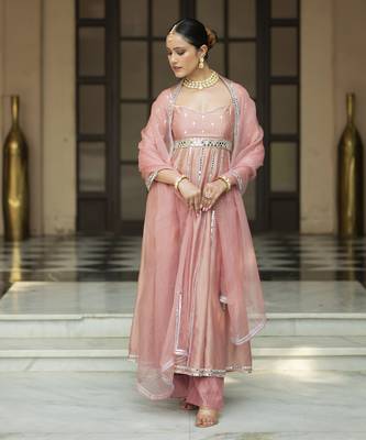 Pink embroidered anarkali set 1