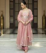 Pink embroidered anarkali set