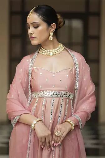 Pink embroidered anarkali set