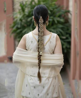 Off White Mirror Embroidered Kurta Paired With Chanderi Lehenga Set 4