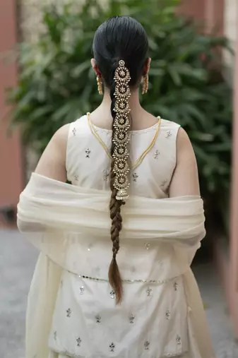 Off White Mirror Embroidered Kurta Paired With Chanderi Lehenga Set