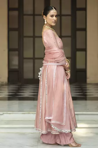 Pink embroidered anarkali set