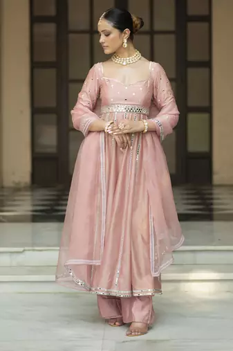 Pink embroidered anarkali set