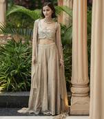 Beige embroidered palazzo cape set