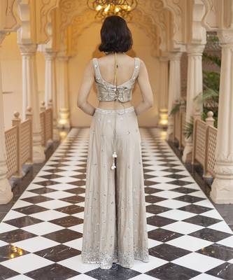 Beige embroidered palazzo cape set 3
