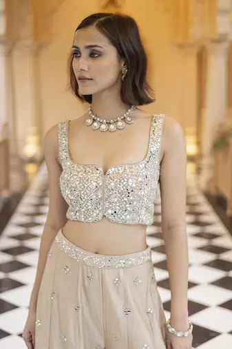 Beige embroidered palazzo cape set