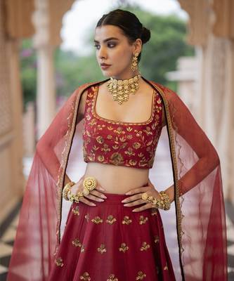 Maroon Chanderi Embroidered Lehenga Set 5