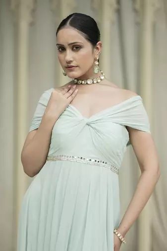 Ice bue embroidered dress