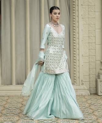 Baby blue embroidered sharara set 1