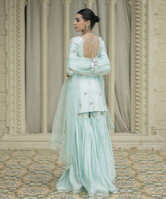 Baby blue embroidered sharara set 2