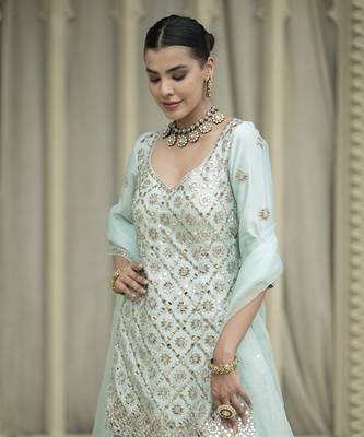 Baby blue embroidered sharara set 3
