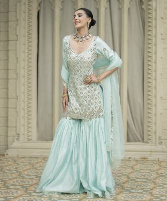Baby blue embroidered sharara set 4