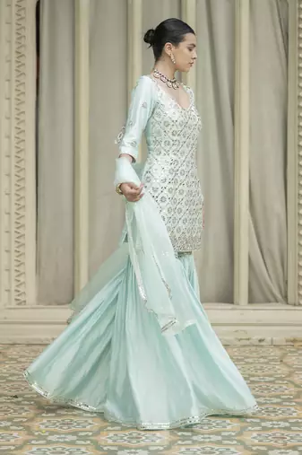 Baby blue embroidered sharara set
