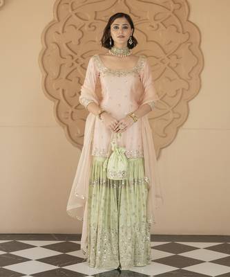 Pink embroidered sharara set 1