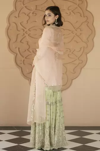 Pink embroidered sharara set