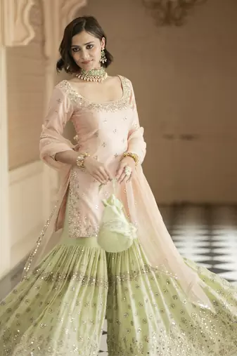 Pink embroidered sharara set