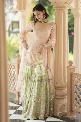 Pink embroidered sharara set