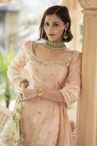 Pink embroidered sharara set