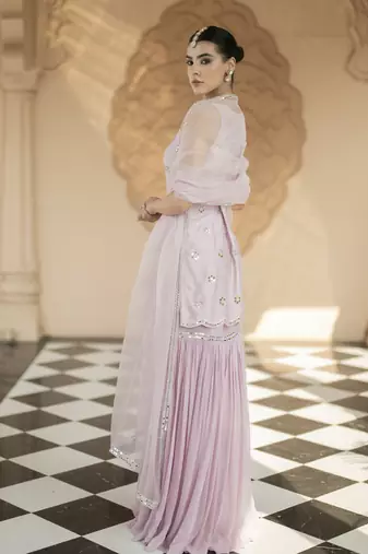 Lilac embroidered sharara set