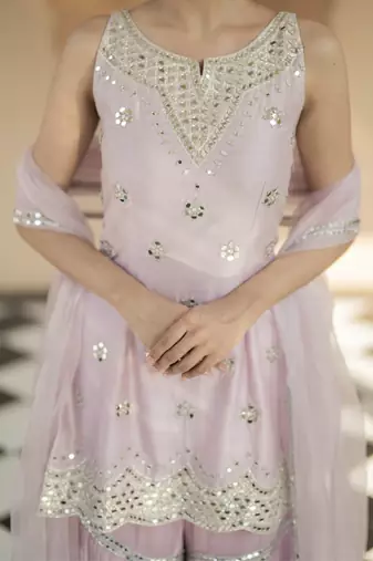 Lilac embroidered sharara set