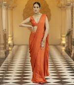 Orange floral printed saree