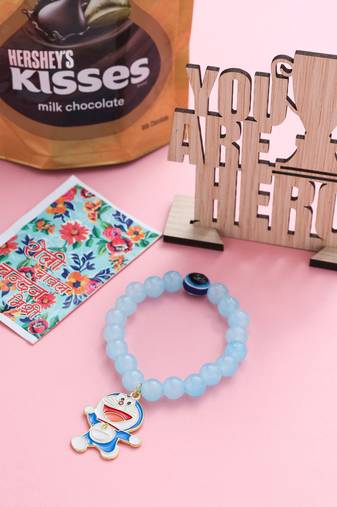 kids cartoon design sky blue artificial beads thread rakhi, combo for rakshabandhan