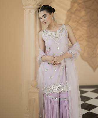 Lilac embroidered sharara set 4