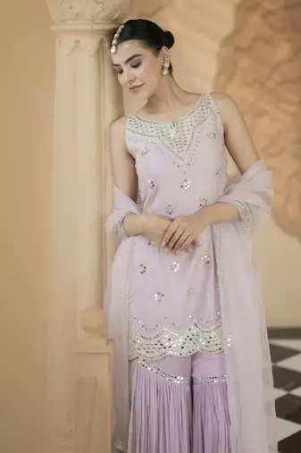 Lilac embroidered sharara set