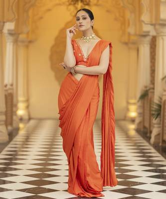 Orange floral printed saree 2