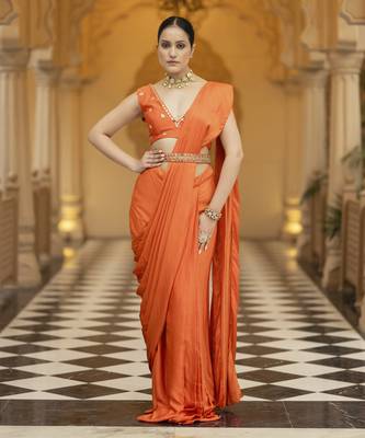 Orange floral printed saree 3