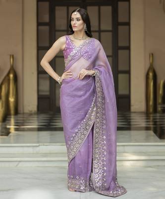 Lavender floral printed pleated saree 1