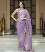Lavender floral printed pleated saree