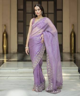Lavender floral printed pleated saree 2
