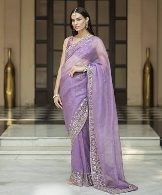 Lavender floral printed pleated saree 3