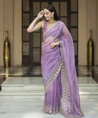 Lavender floral printed pleated saree 4