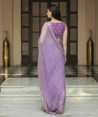 Lavender floral printed pleated saree 5