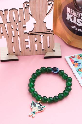 kids cartoon design green artificial beads thread rakhi, combo for rakshabandhan