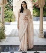Blush pink floral printed pleated saree