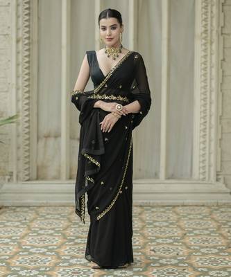 Black floral printed saree 1