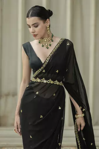 Black floral printed saree