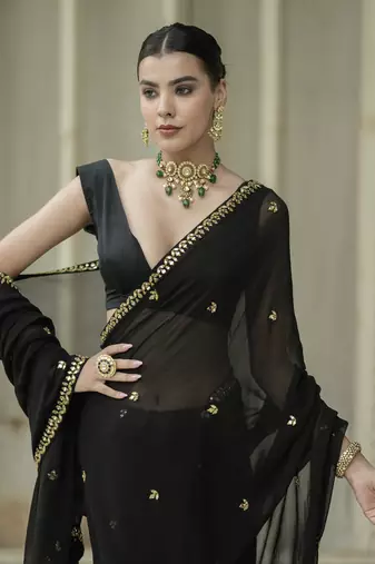 Black floral printed saree