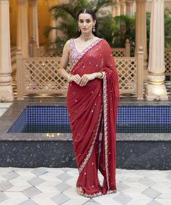 Red floral printed saree 1