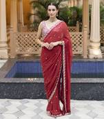 Red floral printed saree