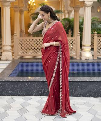 Red floral printed saree 2