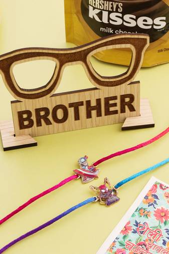 kids set of 2 cartoon character purple & red thread rakhi, combo for rakshabandhan