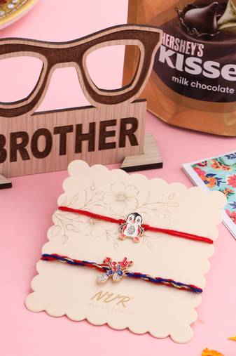 kids set of 2 cartoon character blue & red thread rakhi, combo for rakshabandhan