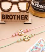 men set of 2 artificial stones & beads floral design thread rakhi combo